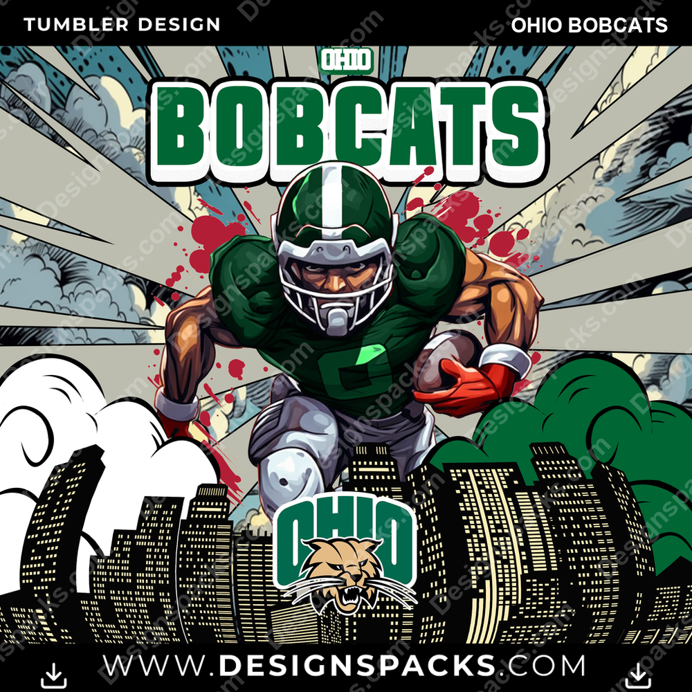 College Sport Comic Cover Ohio Bobcats NCAA College Sport Tumbler Digital Wrap Design Download
