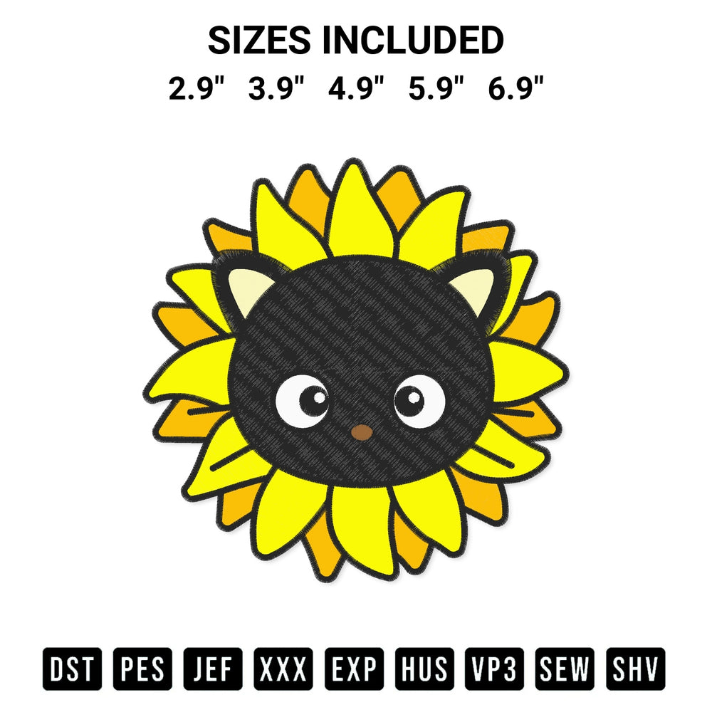 Discover the perfect addition to your crafting collection: Chococat Sunflower Embroidery Design embroidery file. Instantly available at Designspacks.com. Available sizes: 2.9", 3.9", 4.9", 5.9", 6.9".