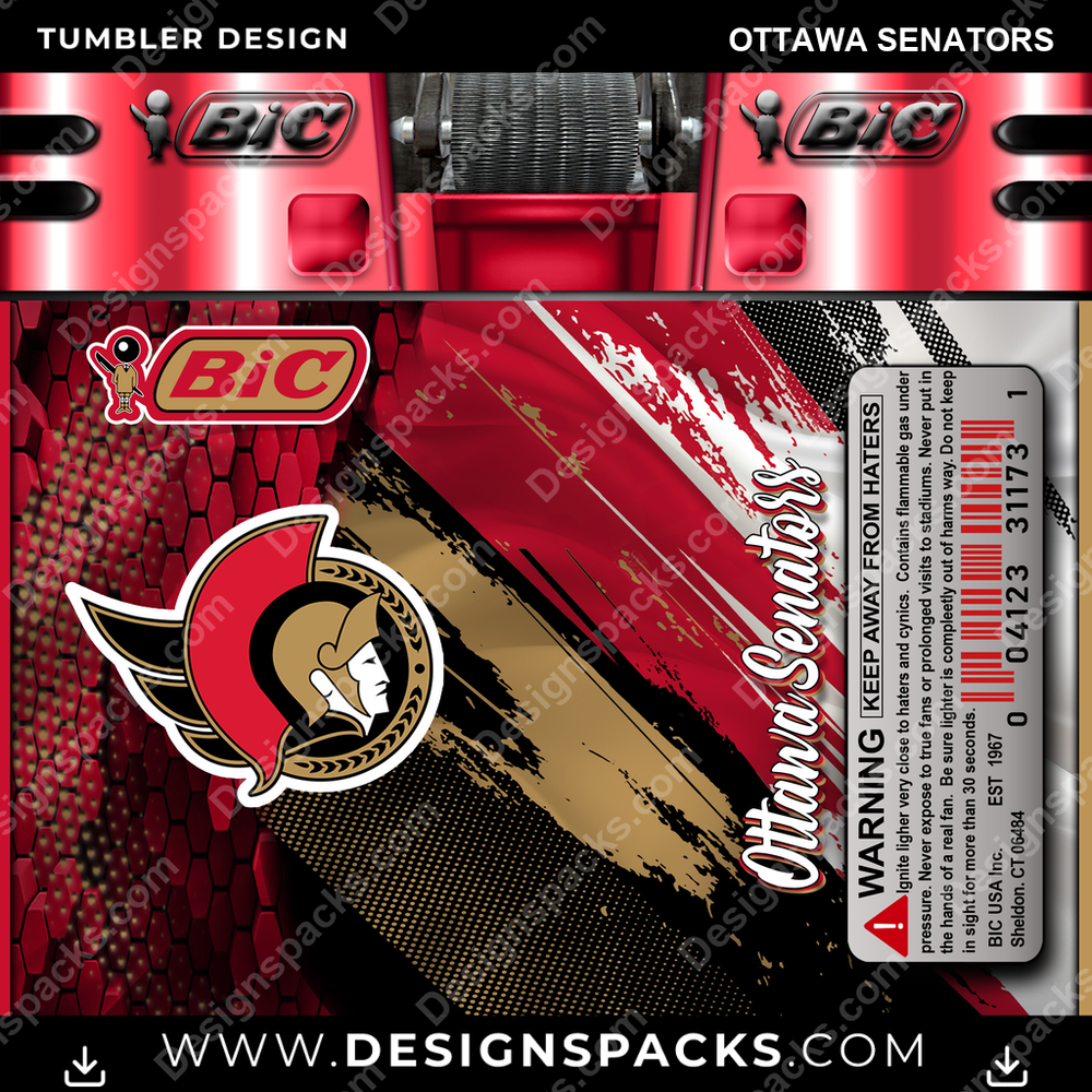 Hockey BIC Lighter Ottawa Senators Tumbler Digital Wrap Design