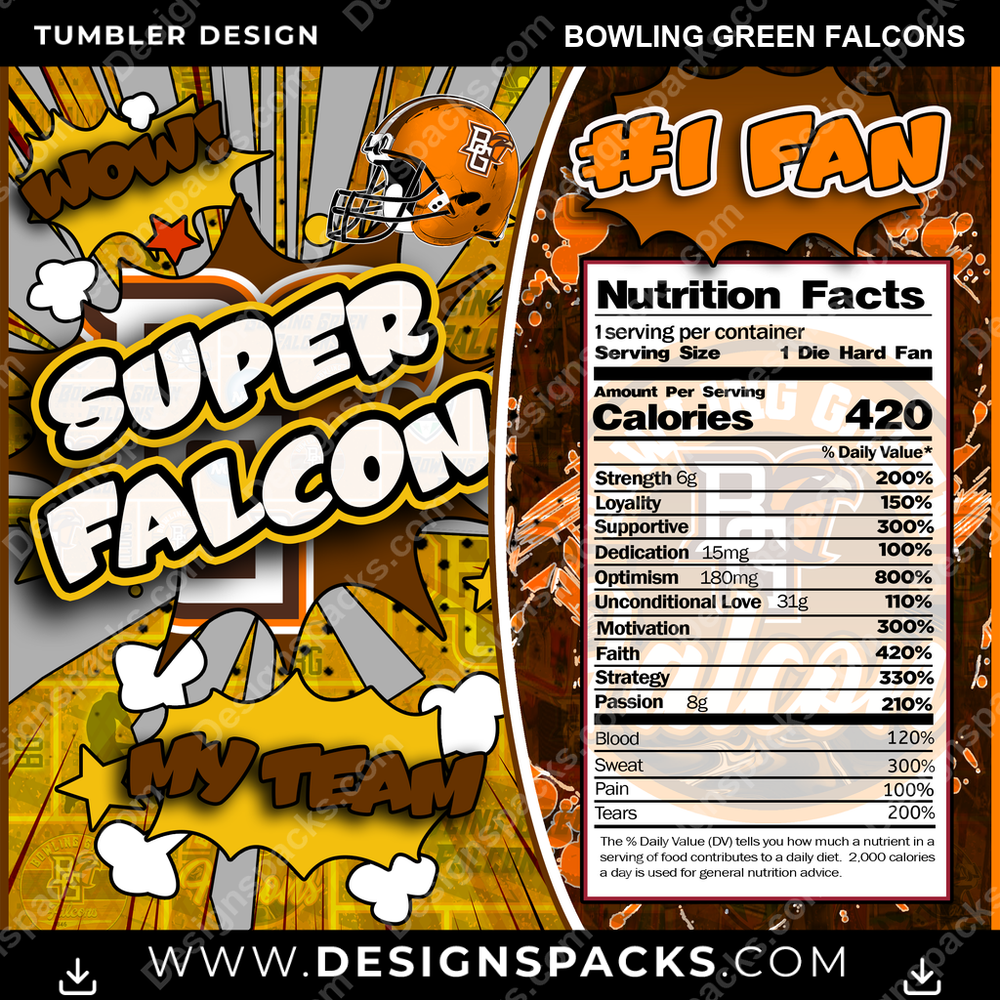 College Sport Super Team Bowling Green Falcons NCAA College Sport Tumbler Digital Wrap Design Download