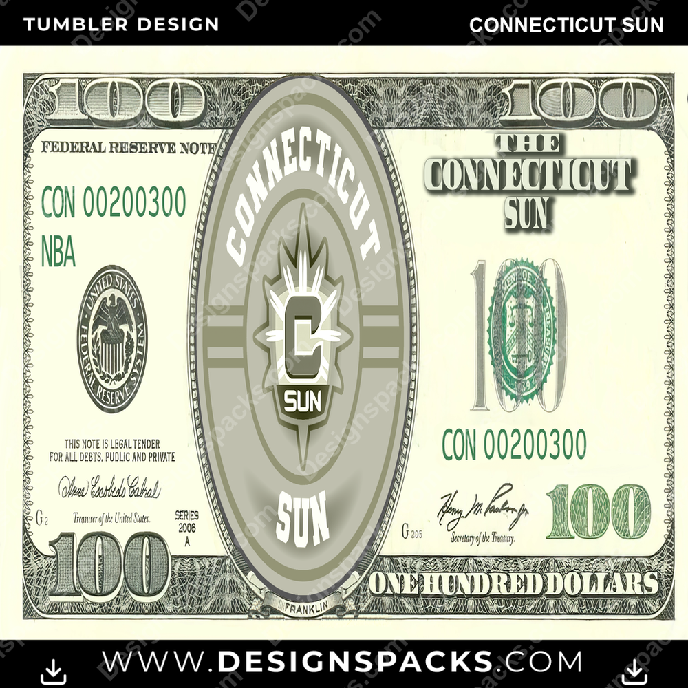 Basketball 100 Dollar Bill Connecticut Sun Tumbler Digital Wrap Design