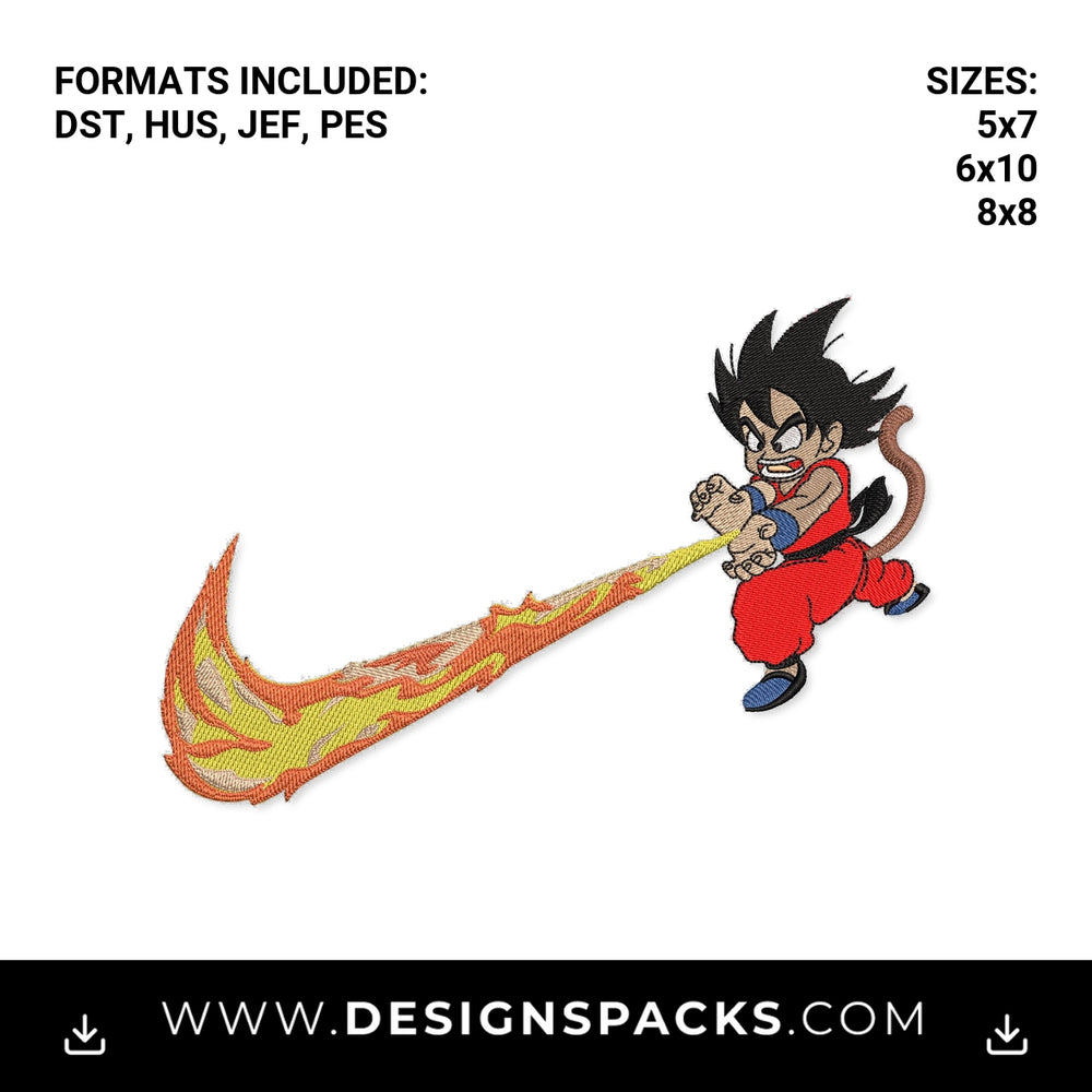Kid Goku Kamehameha Swoosh Embroidery Design - Instant digital download pattern at Designspacks.com