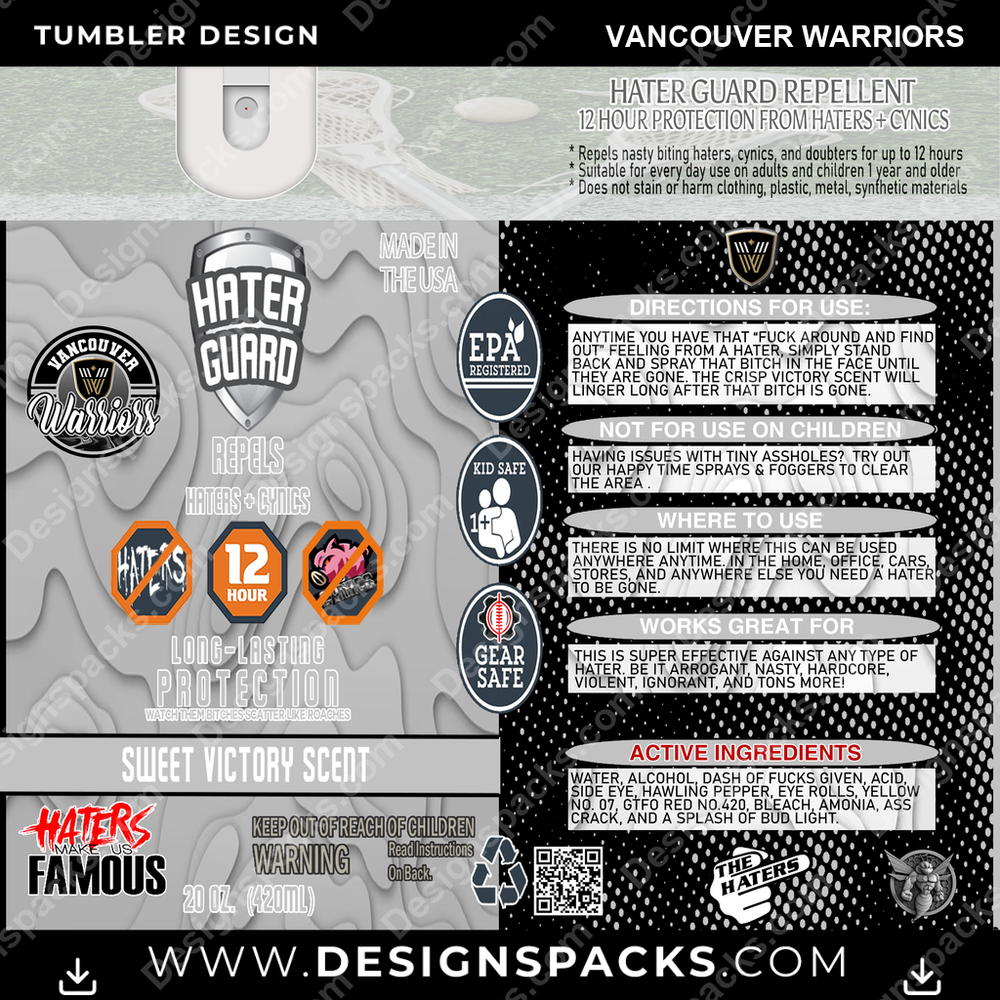 Lacrosse Hater Guard Vancouver Warriors Tumbler Digital Wrap Design