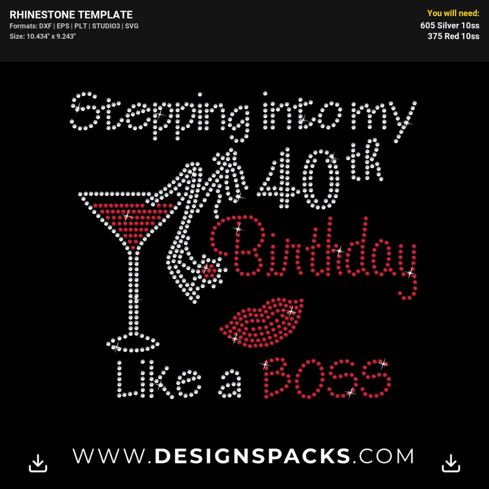 Stepping Birtday Martini Glass Updated Rhinestone Digital Template