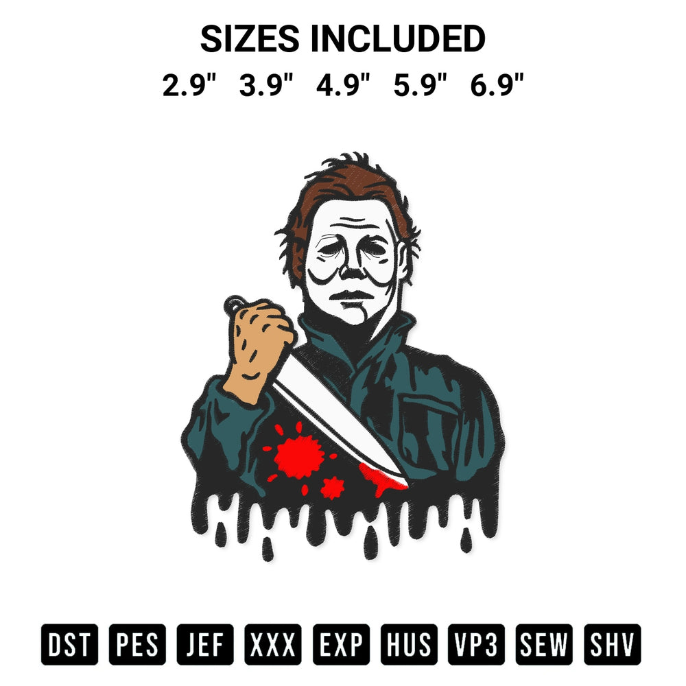 Stitch like a pro with the Michael Myers Halloween Drip Embroidery Design embroidery pattern from Designspacks.com. High-quality digital machine embroidery file. Available sizes: 2.9", 3.9", 4.9", 5.9", 6.9".