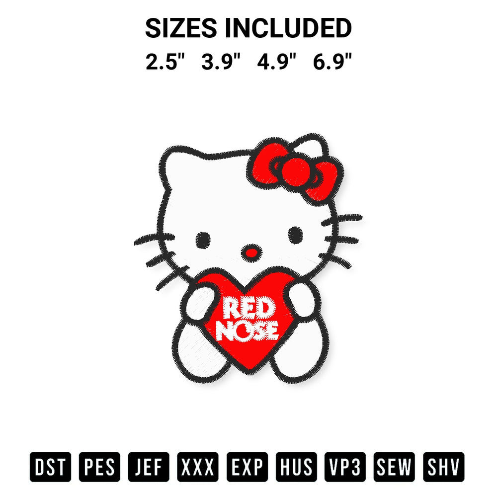 Elevate your next project with our Hello Kitty Red Nose Embroidery Design embroidery file. Shop high-quality digital patterns instantly at Designspacks.com. Available sizes: 2.5", 3.9", 4.9", 6.9".