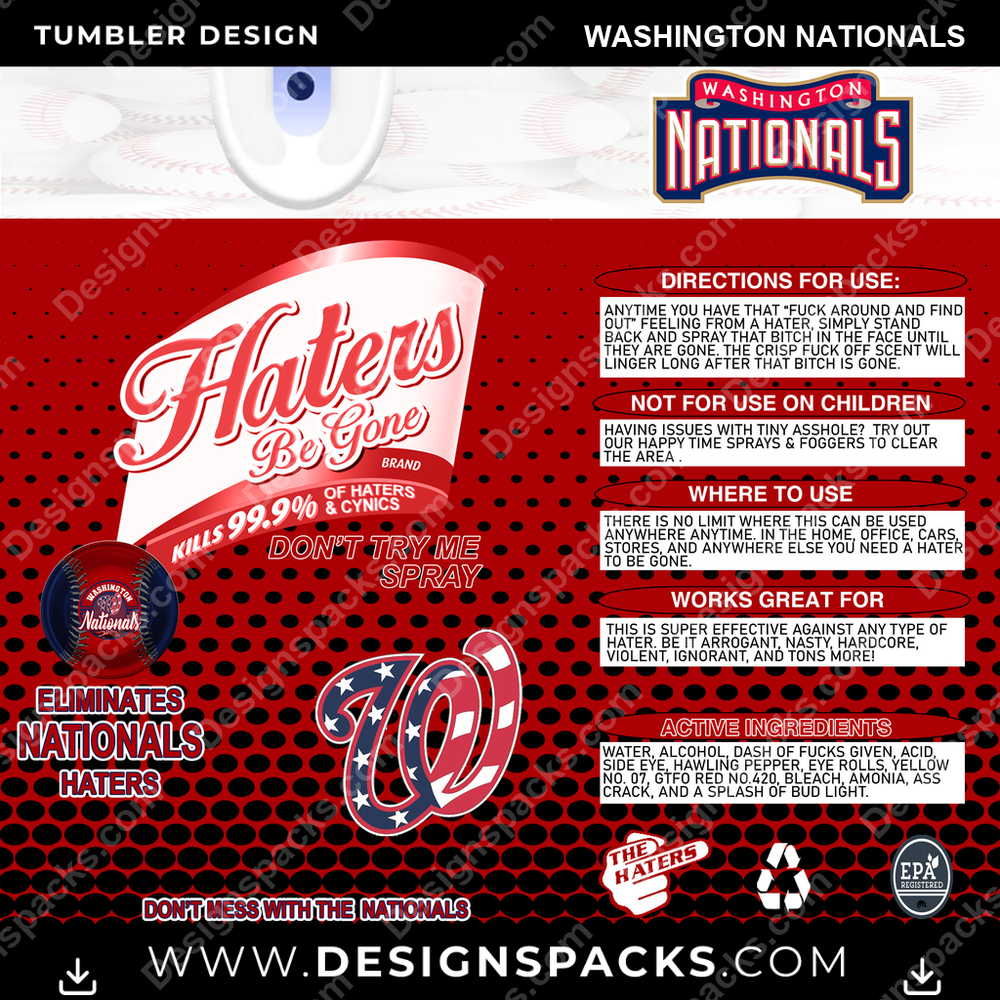 Baseball Haters Be Gone Washington Nationals Tumbler Digital Wrap Design
