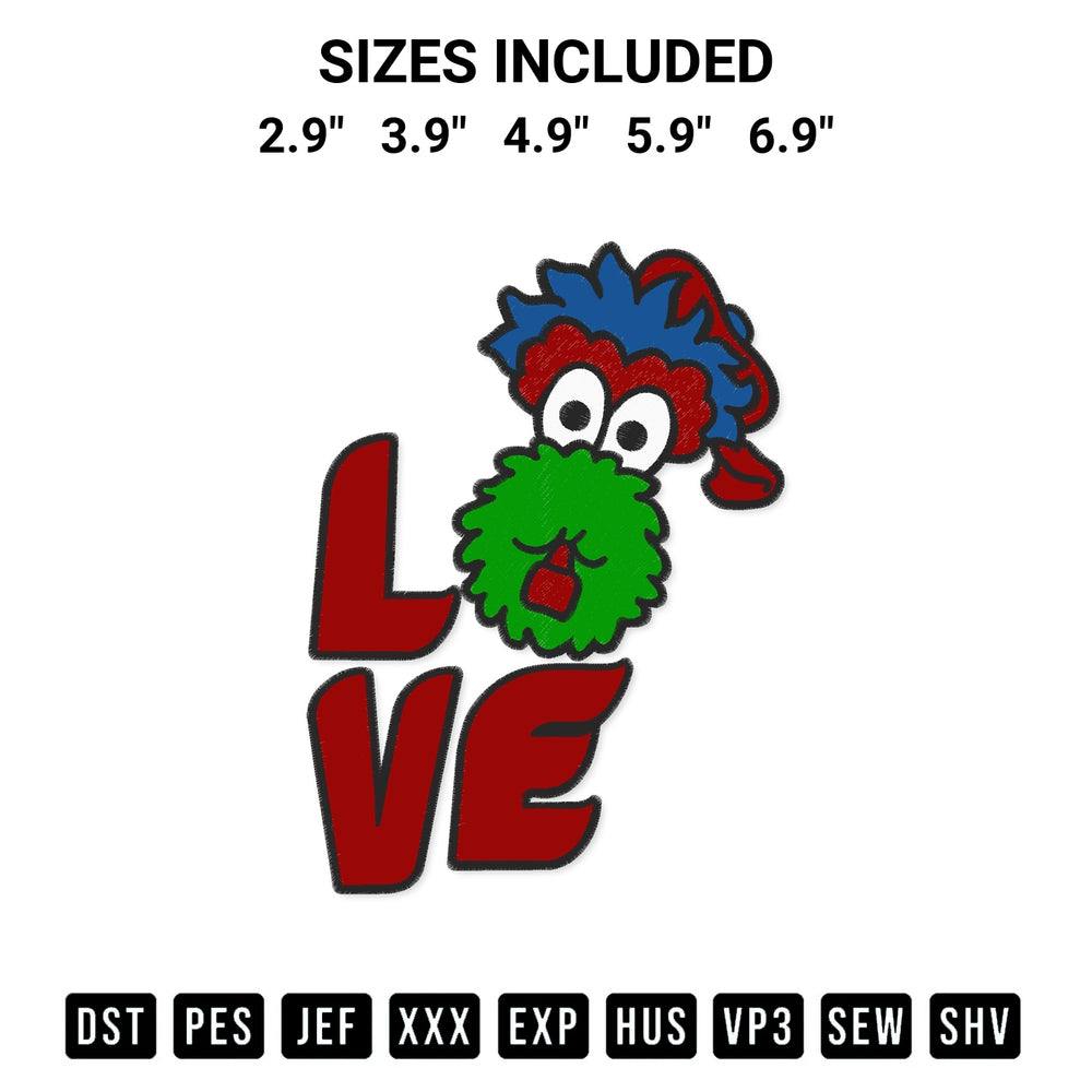 Create amazing crafts with the Phanatic Mascot Love Embroidery Design embroidery file. High-quality digital download from Designspacks.com, perfect for beginners and pros. Available sizes: 2.9", 3.9", 4.9", 5.9", 6.9".