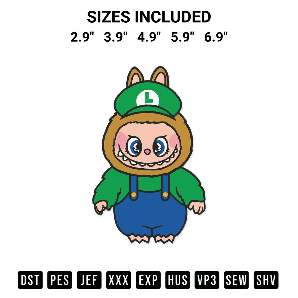Get the Labubu Luigi Embroidery Design embroidery design for your custom crafts! Premium digitized files available for instant download at Designspacks.com. Available sizes: 2.9", 3.9", 4.9", 5.9", 6.9".