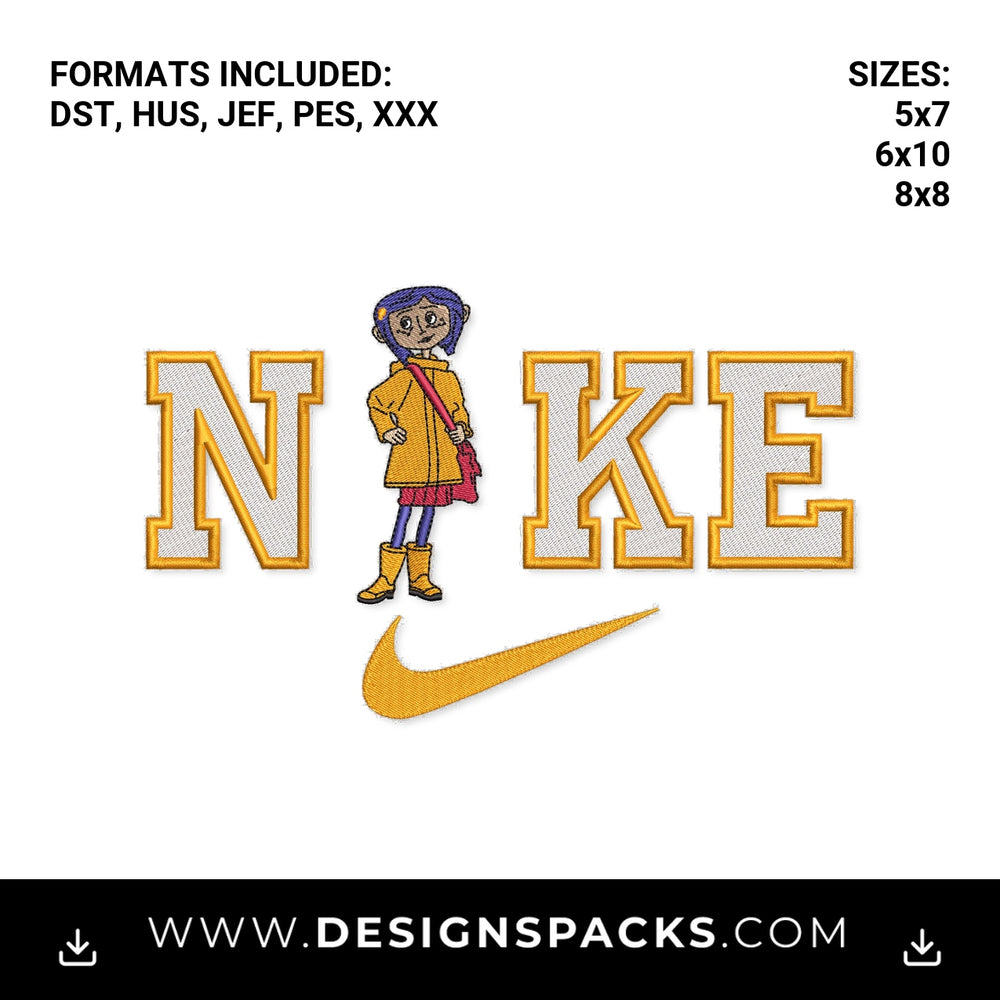 Coraline Nike Varsity Swoosh Logo Embroidery Design - Instant digital download pattern at Designspacks.com