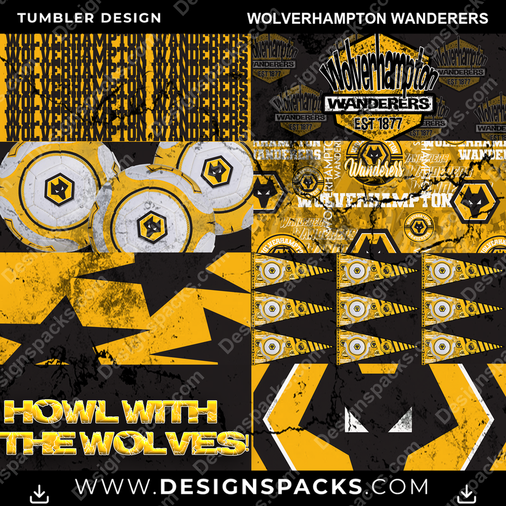 Soccer UK Distressed BG Wolverhampton Wanderers Tumbler Digital Wrap Design