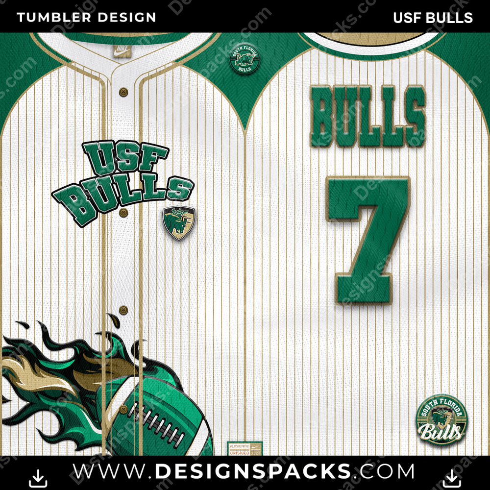 College Sport Team Button-Up Jersey USF Bulls NCAA College Sport Tumbler Digital Wrap Design Download