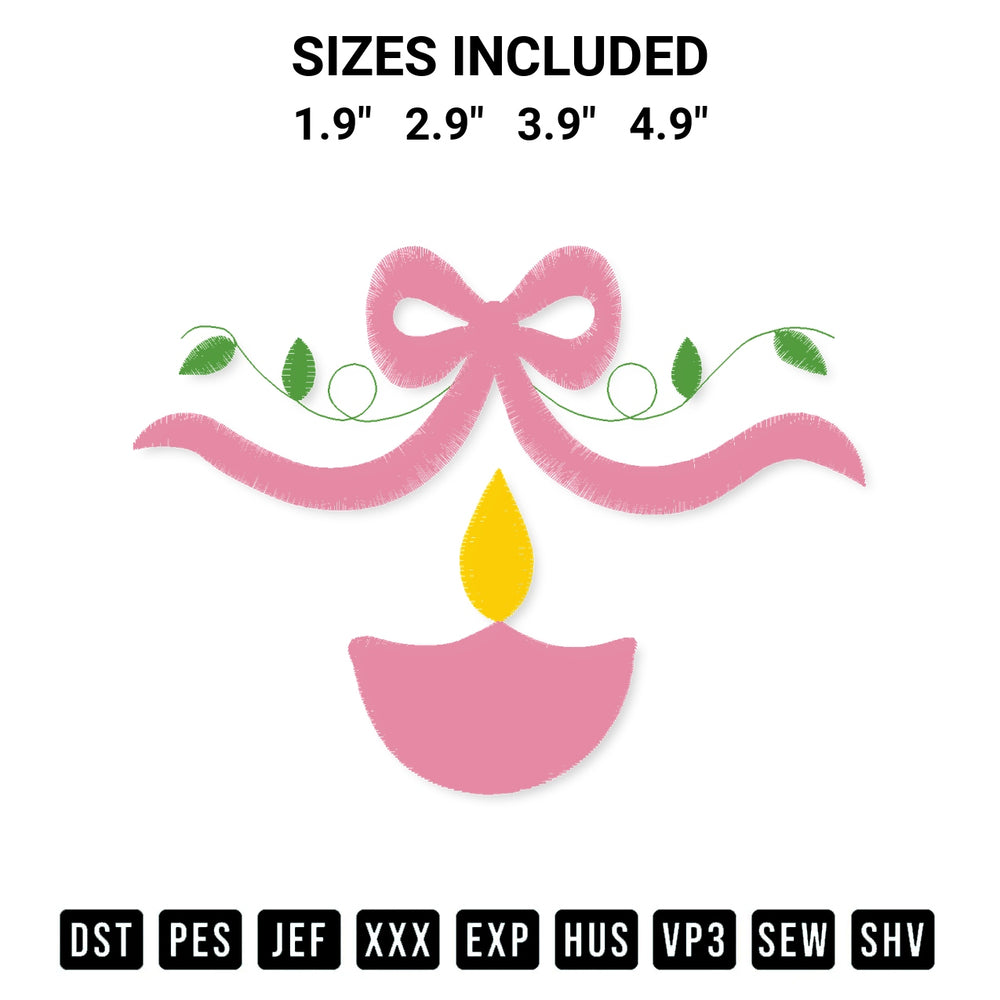Add a unique touch to your apparel with the Bow And Lamp Embroidery Design embroidery file. Premium instant download available now on Designspacks.com. Available sizes: 1.9", 2.9", 3.9", 4.9".