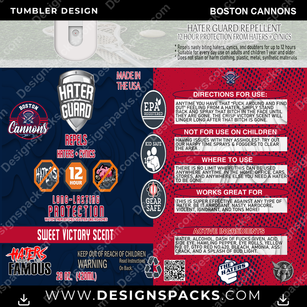 Lacrosse Hater Guard Boston Cannons Tumbler Digital Wrap Design