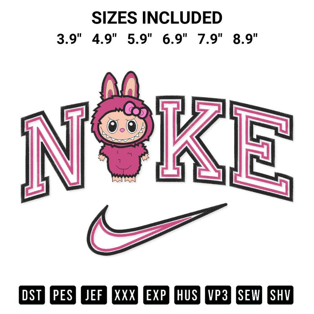 Discover the perfect addition to your crafting collection: Nike Labubu Embroidery Design embroidery file. Instantly available at Designspacks.com. Available sizes: 3.9", 4.9", 5.9", 6.9", 7.9", 8.9".