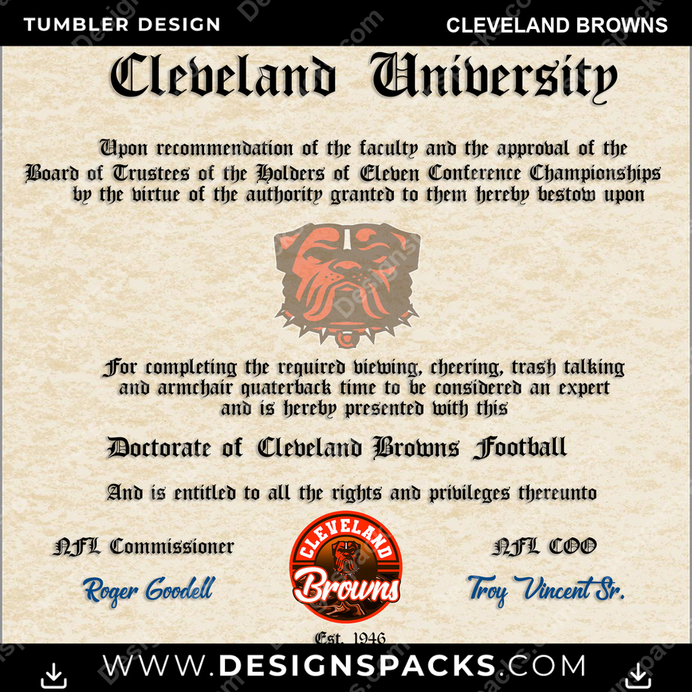 Football Diploma Cleveland Browns NFL Football Tumbler Digital Wrap Design Download