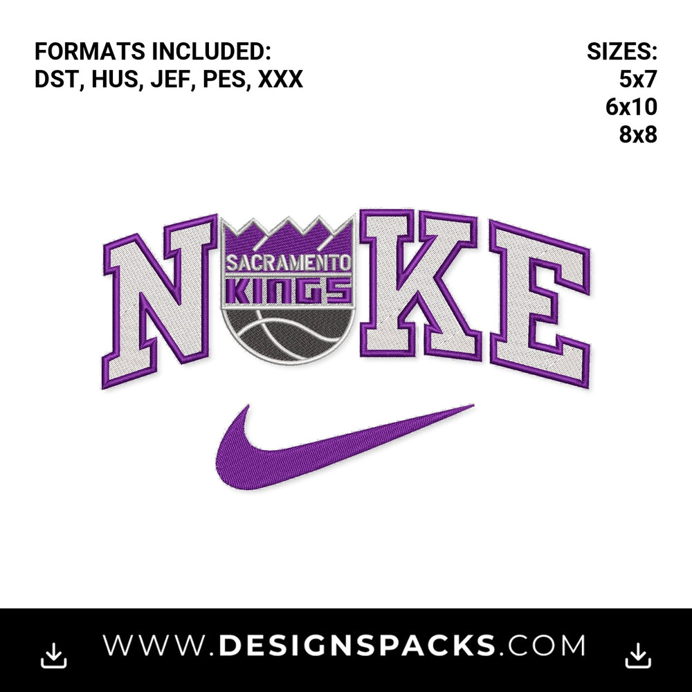 Sacramento Kings Nike Swoosh Logo Embroidery Design - Instant digital download pattern at Designspacks.com