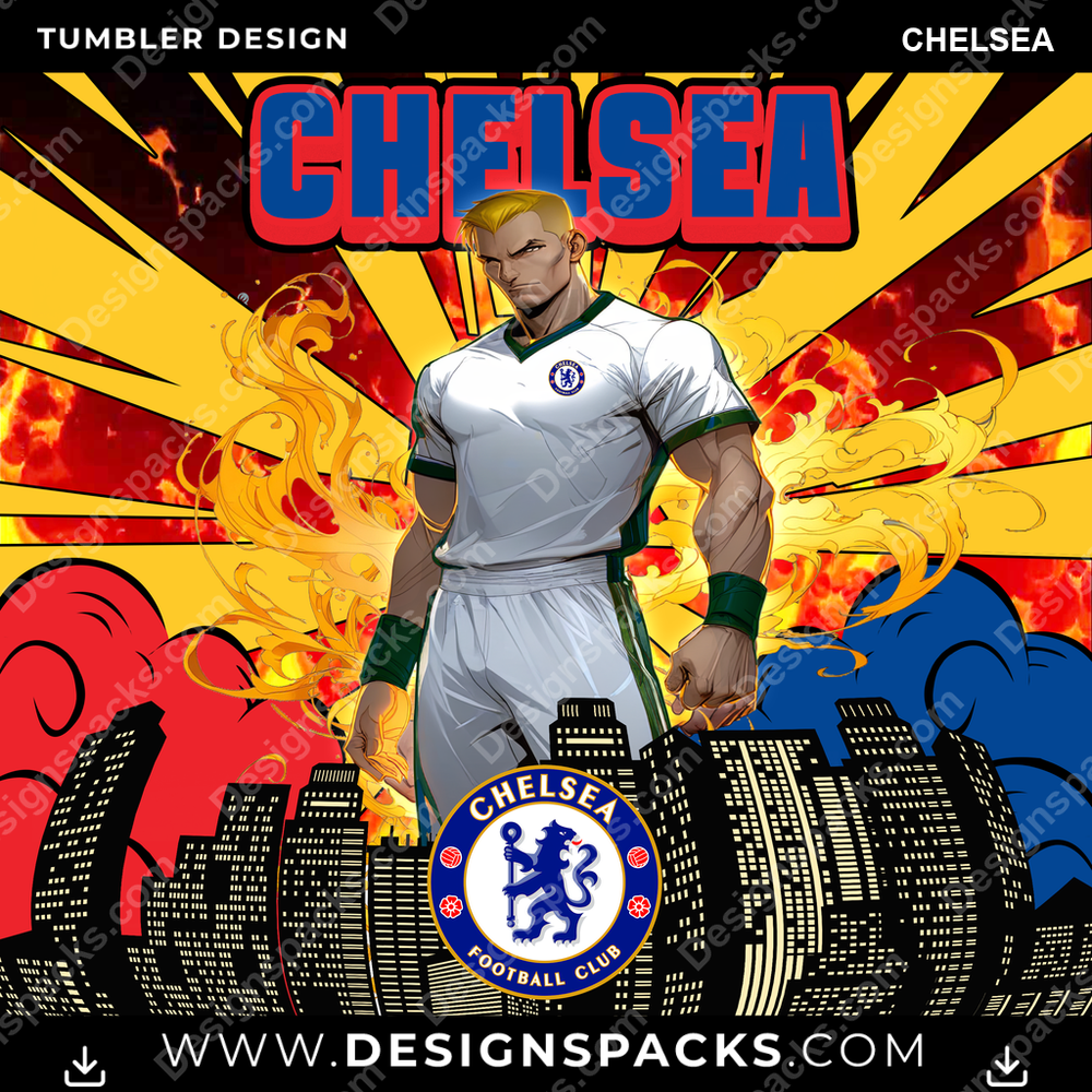 Soccer UK Comic Cover Chelsea Tumbler Digital Wrap Design