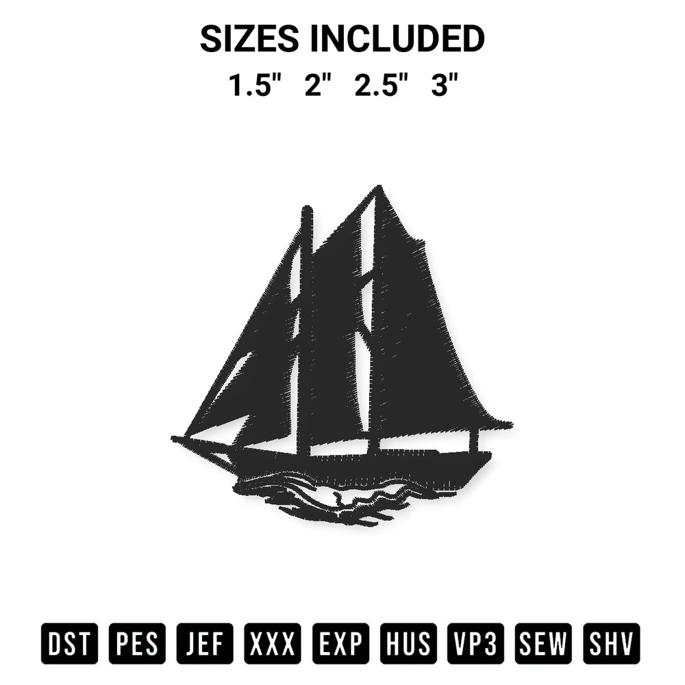 Elevate your next project with our Sailing Boat Silhouette Embroidery Design embroidery file. Shop high-quality digital patterns instantly at Designspacks.com. Available sizes: 1.5", 2", 2.5", 3".