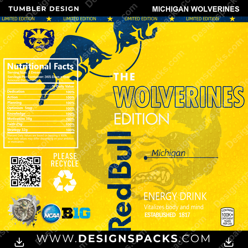 College Sport Red Bull Michigan Wolverines NCAA College Sport Tumbler Digital Wrap Design Download
