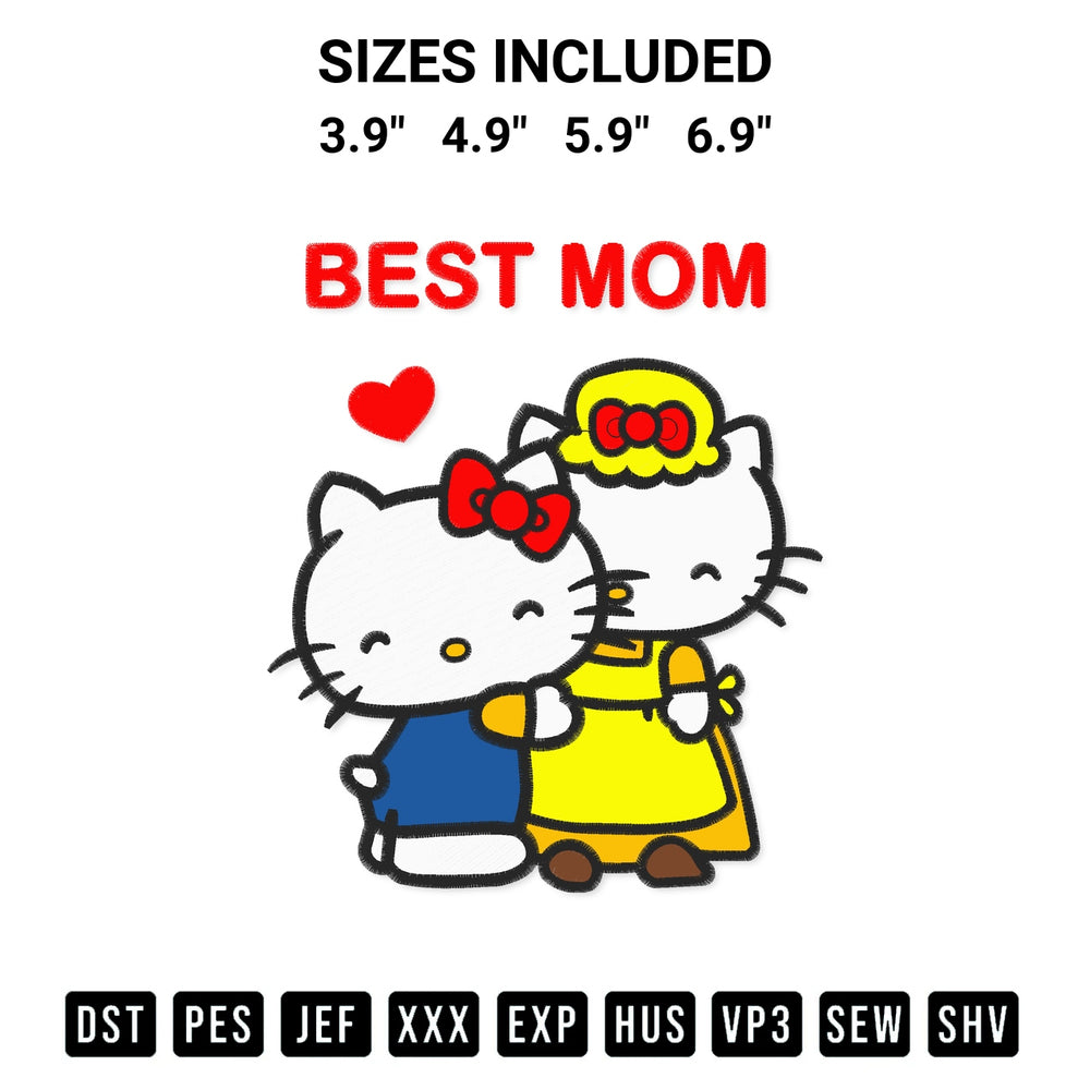 Transform your fabrics with the Hello Kitty Mothers Day Embroidery Design embroidery design. Instant access to premium digitized patterns at Designspacks.com. Available sizes: 3.9", 4.9", 5.9", 6.9".