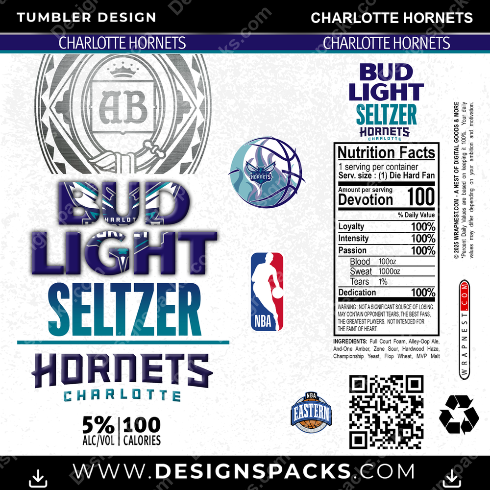 Basketball Bud Light Seltzer Charlotte Hornets Tumbler Digital Wrap Design