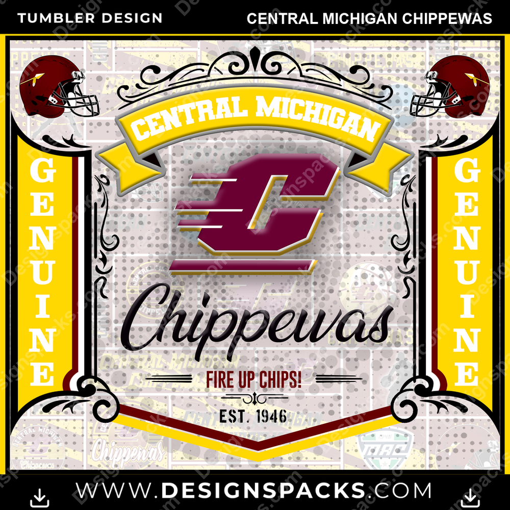 College Sport Bud Central Michigan Chippewas NCAA College Sport Tumbler Digital Wrap Design Download