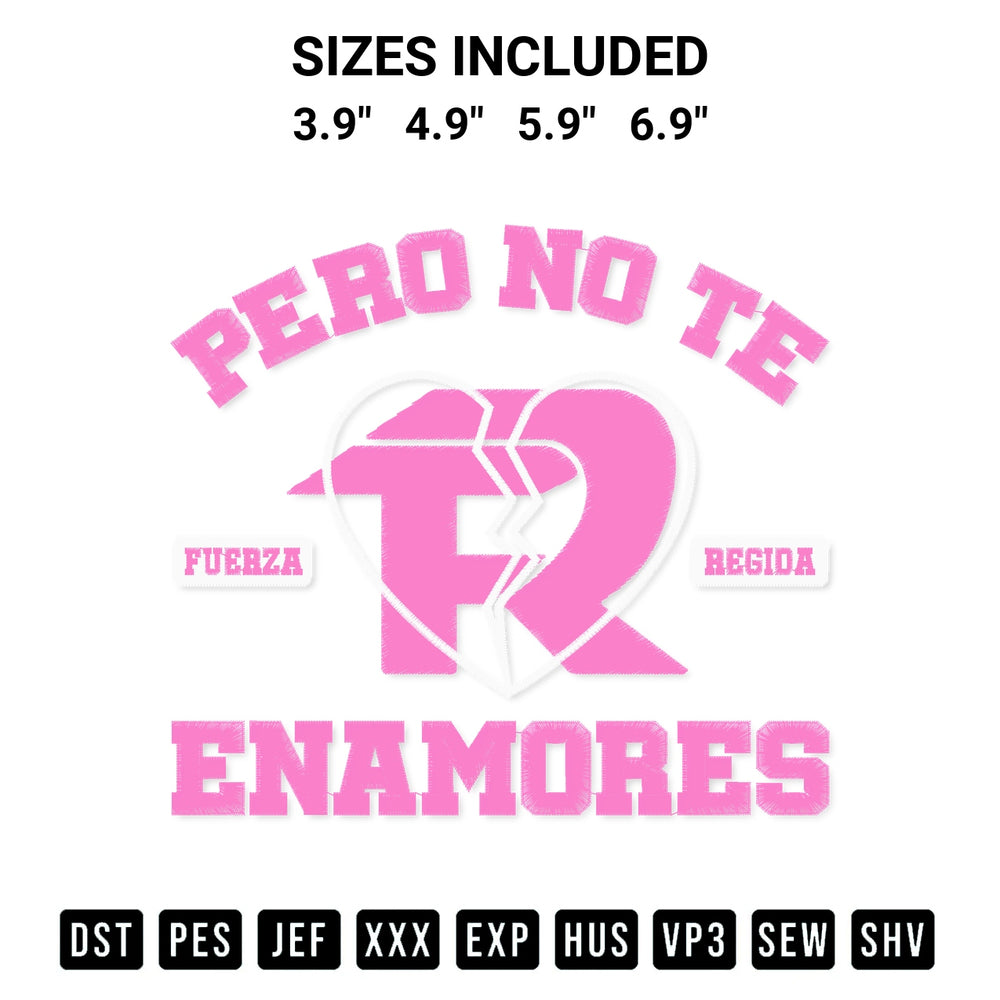 Stitch like a pro with the Fuerza Regida Pero No Te Enamores Embroidery Design embroidery pattern from Designspacks.com. High-quality digital machine embroidery file. Available sizes: 3.9", 4.9", 5.9", 6.9".