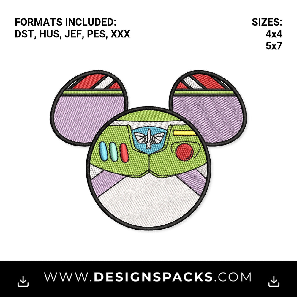 Buzz Lightyear Mouse Ears Embroidery Design - Instant digital download pattern at Designspacks.com
