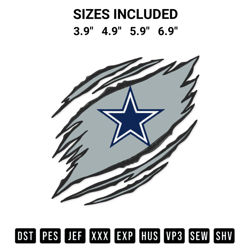 Create amazing crafts with the Dallas Cowboys Claws Embroidery Design embroidery file. High-quality digital download from Designspacks.com, perfect for beginners and pros. Available sizes: 3.9", 4.9", 5.9", 6.9".