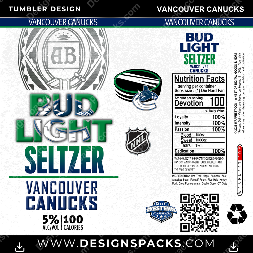 Hockey Bud Light Seltzer Vancouver Canucks Tumbler Digital Wrap Design