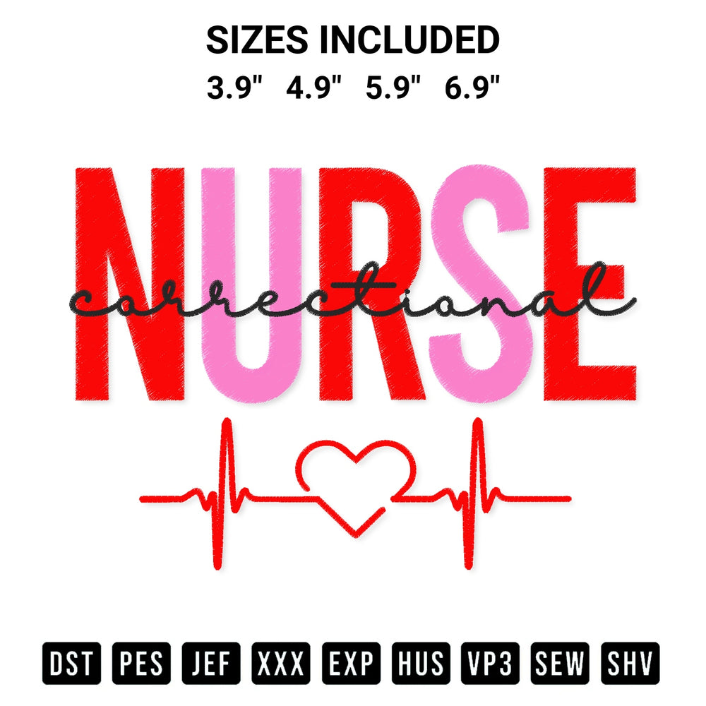 Elevate your next project with our Nurse Correctional Heartbeat Embroidery Design embroidery file. Shop high-quality digital patterns instantly at Designspacks.com. Available sizes: 3.9", 4.9", 5.9", 6.9".