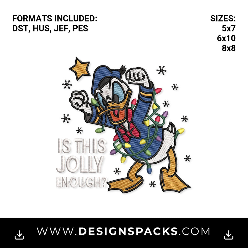 Is This Jolly Enough Christmas Duck Embroidery Design - Instant digital download pattern at Designspacks.com