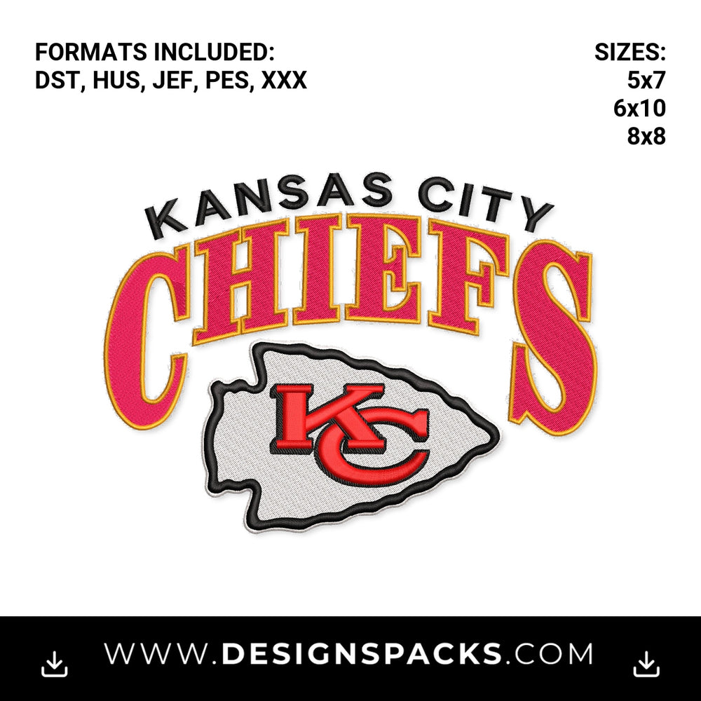 Kansas City Chiefs Arrowhead Logo Embroidery Design - Instant digital download pattern at Designspacks.com
