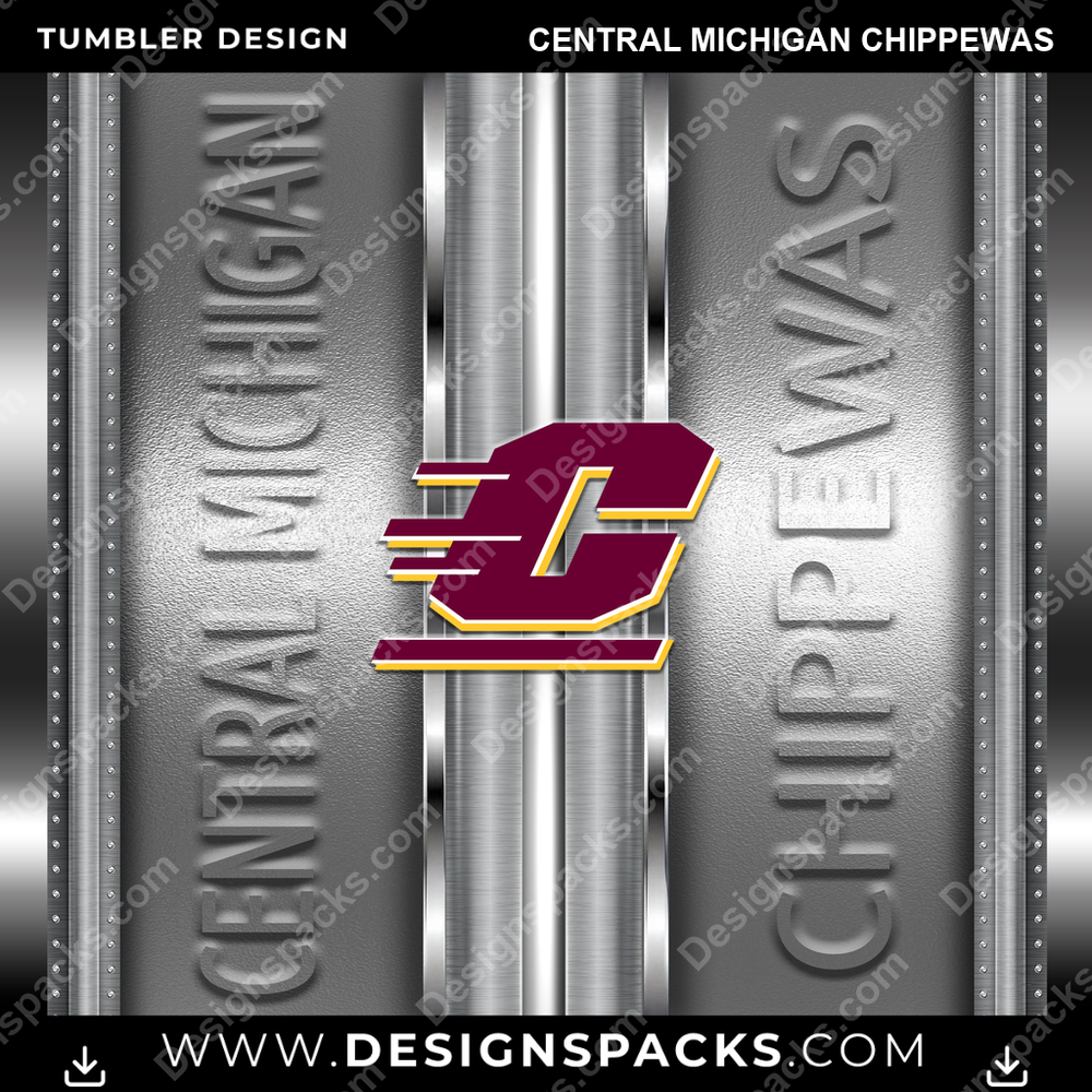 College Sport Metallic Central Michigan Chippewas NCAA College Sport Tumbler Digital Wrap Design Download