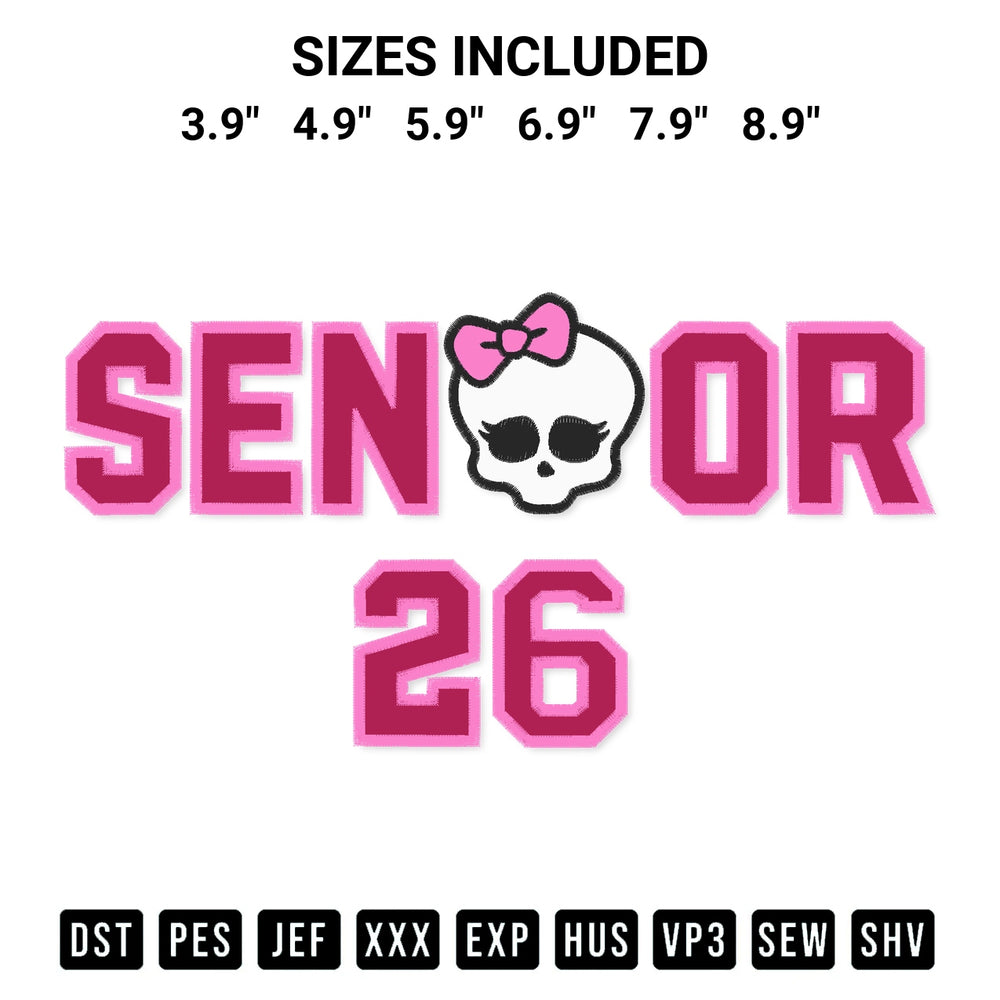 Looking for the perfect pattern? Download the Monster High Senior 2026 Embroidery Design embroidery design today at Designspacks.com. Crisp, clean stitching guaranteed. Available sizes: 3.9", 4.9", 5.9", 6.9", 7.9", 8.9".