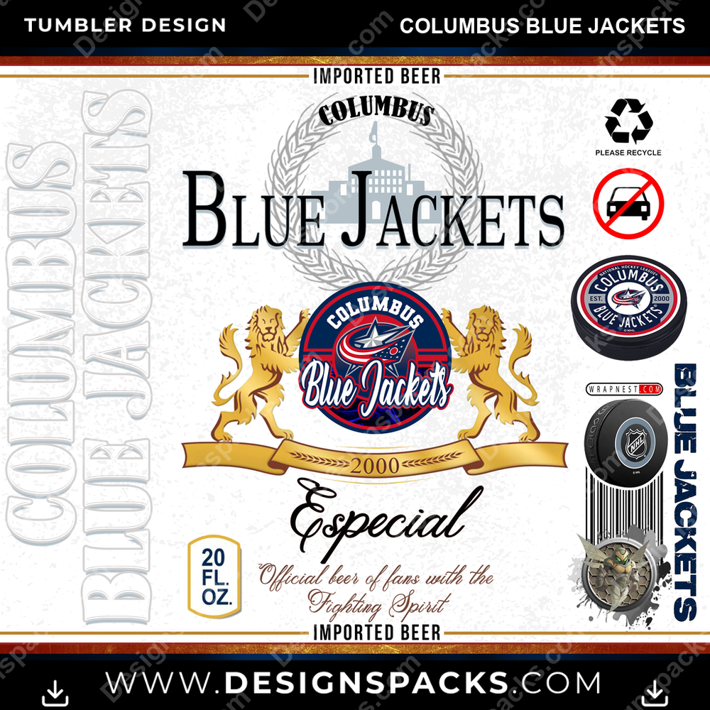 Hockey Modelo Columbus Blue Jackets Tumbler Digital Wrap Design