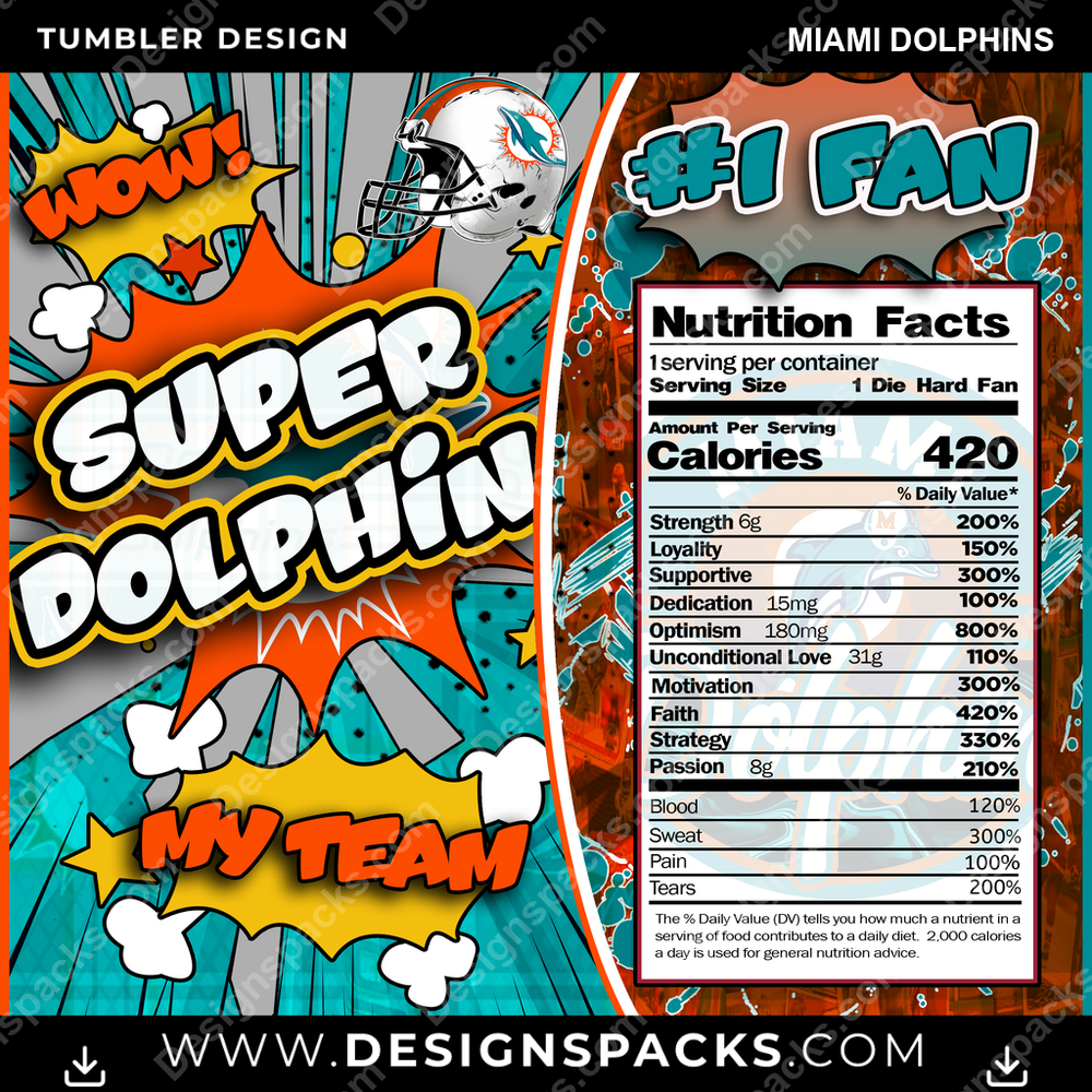 Football Super Team Miami Dolphins Tumbler Digital Wrap Design