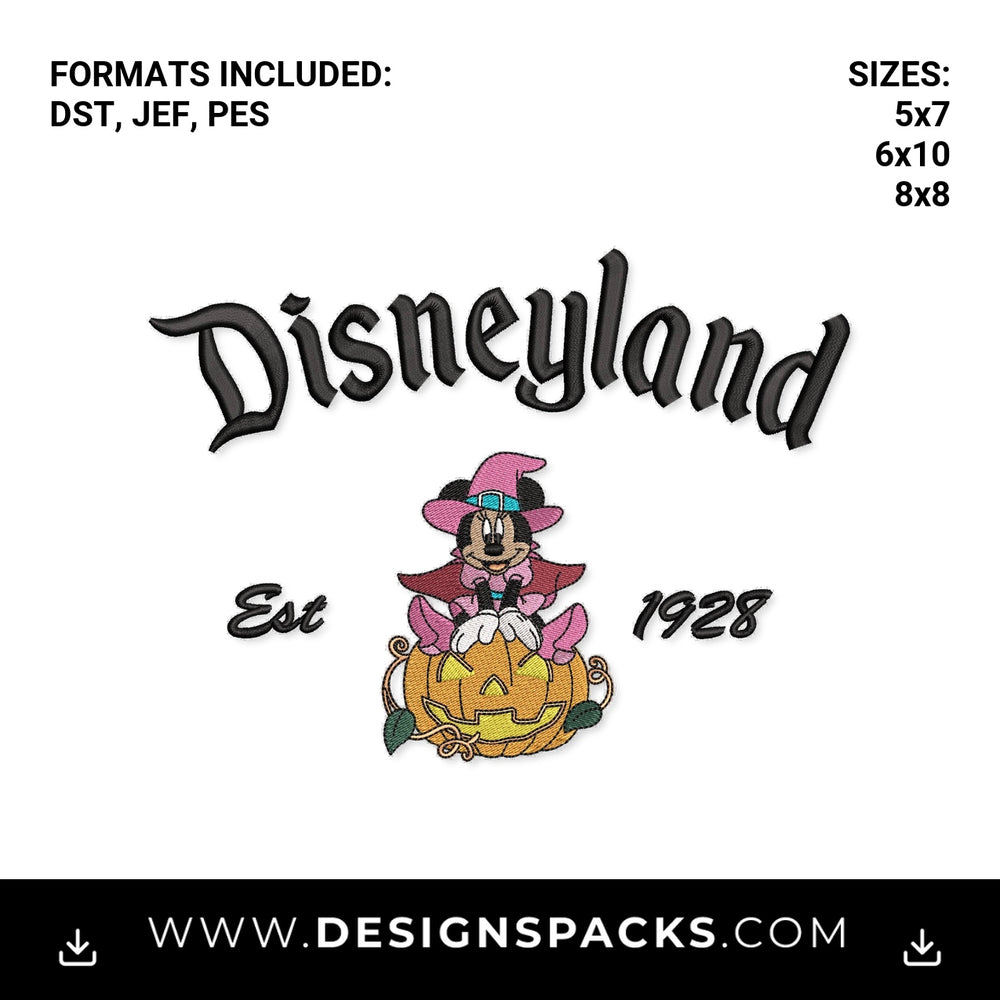 Disneyland Halloween Minnie Witch Pumpkin Embroidery Design - Instant digital download pattern at Designspacks.com