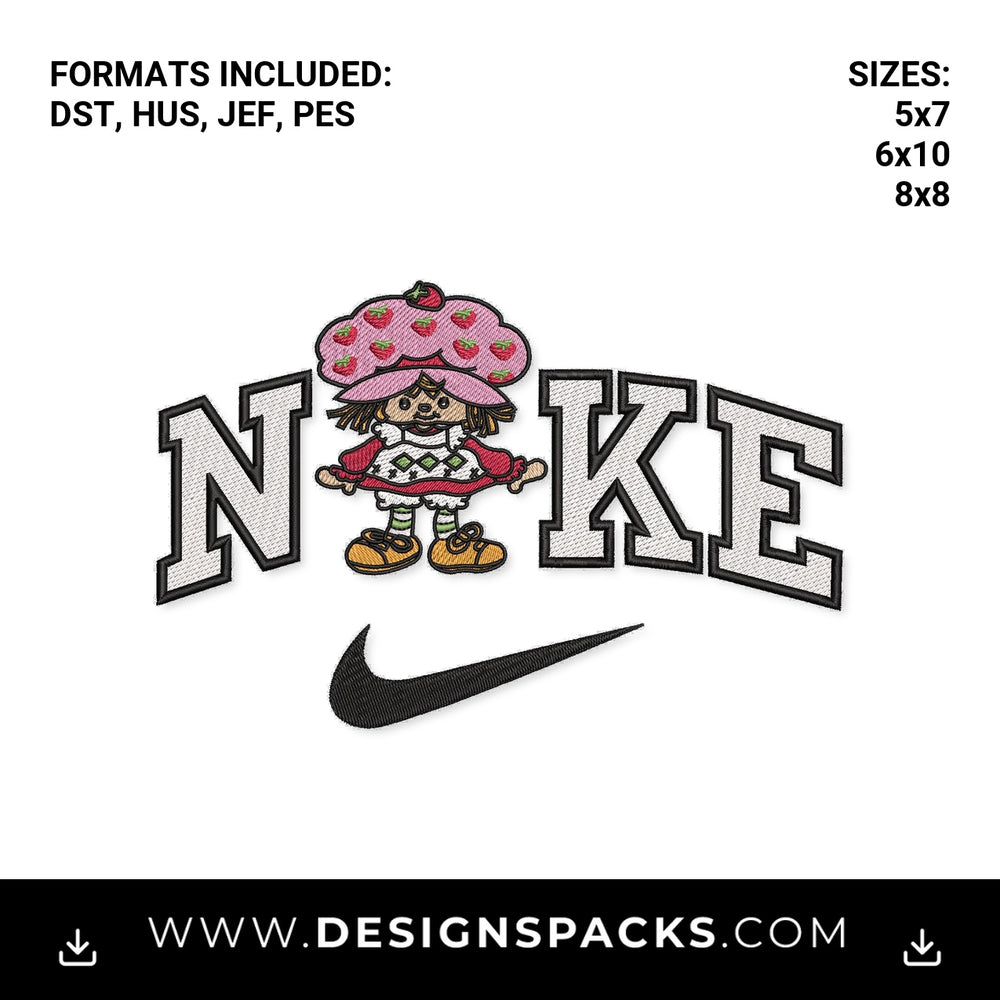 Strawberry Shortcake Nike Swoosh Embroidery Design - Instant digital download pattern at Designspacks.com