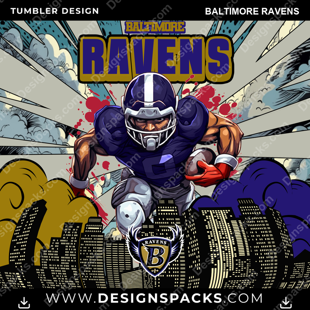 Football Comic Cover Baltimore Ravens Tumbler Digital Wrap Design