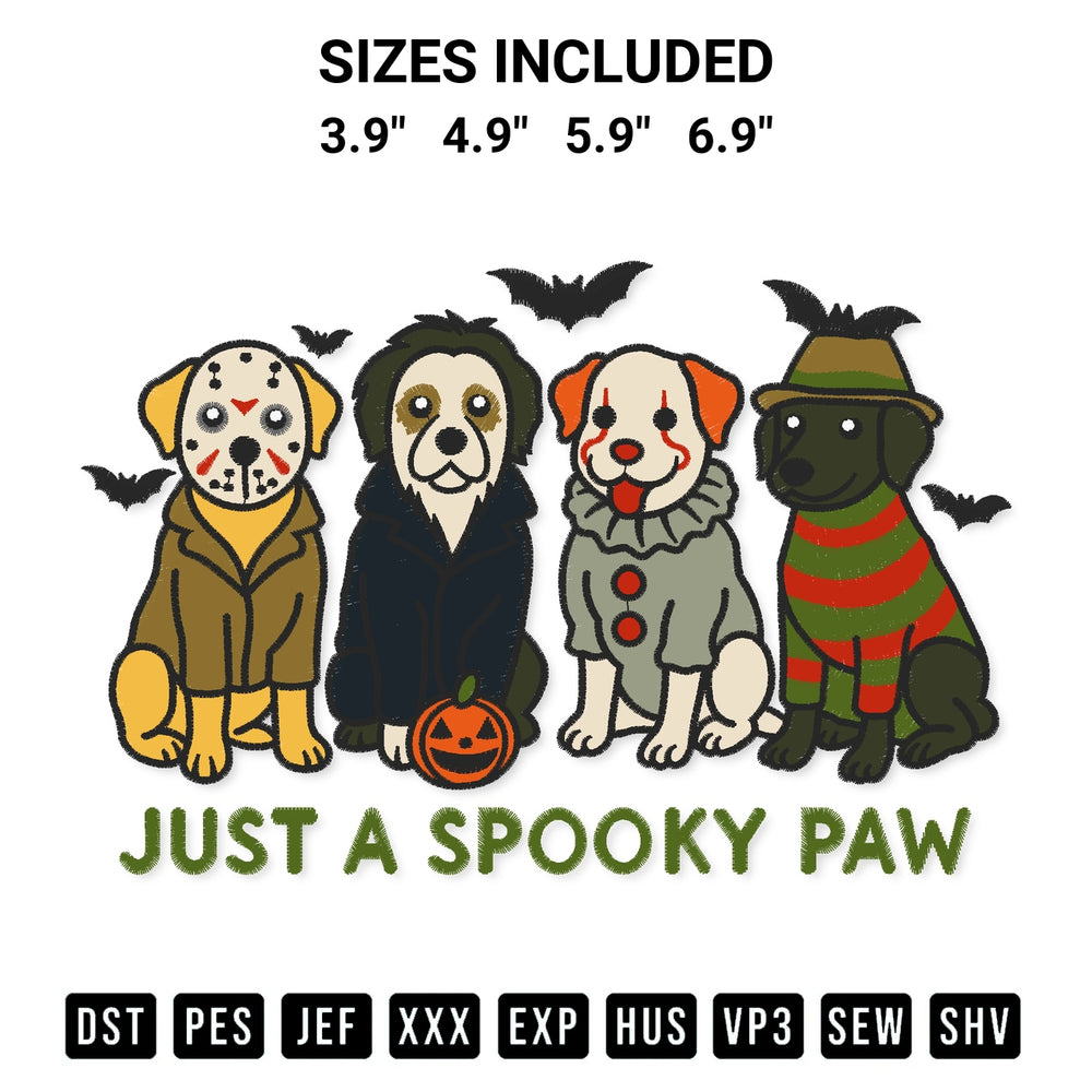 Add a unique touch to your apparel with the Just A Spooky Paw Halloween Embroidery Design embroidery file. Premium instant download available now on Designspacks.com. Available sizes: 3.9", 4.9", 5.9", 6.9".
