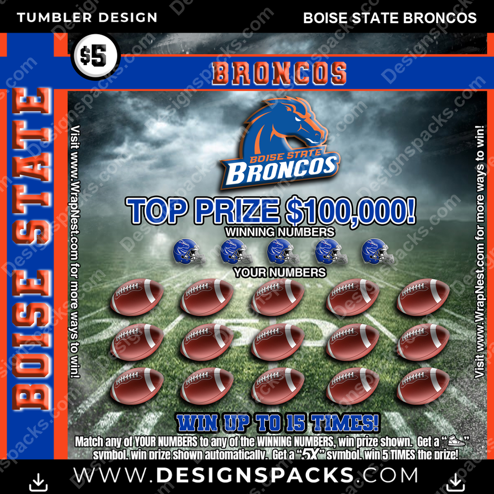 College Sport Lottery Ticket (FOOTBALL) Boise State Broncos Tumbler Digital Wrap Design