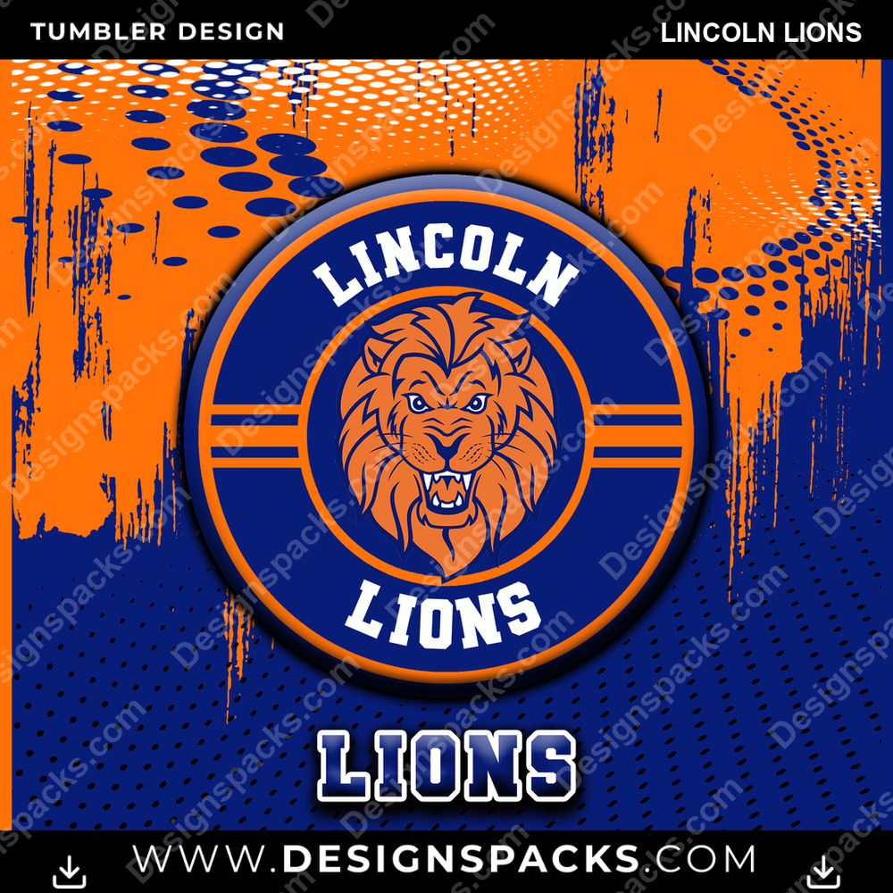College Sport Dot Logo Lincoln Lions NCAA College Sport Tumbler Digital Wrap Design Download