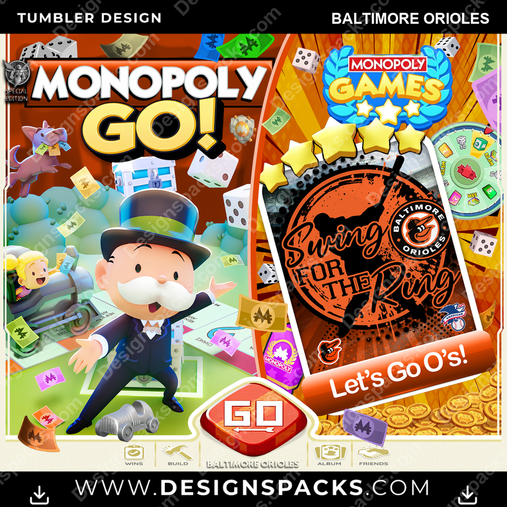 Baseball Monopoly Go! Baltimore Orioles Tumbler Digital Wrap Design