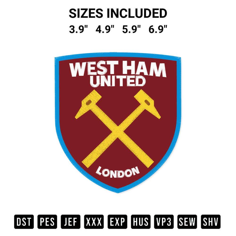 Looking for the perfect pattern? Download the Fc West Ham United Logo Embroidery Design embroidery design today at Designspacks.com. Crisp, clean stitching guaranteed. Available sizes: 3.9", 4.9", 5.9", 6.9".