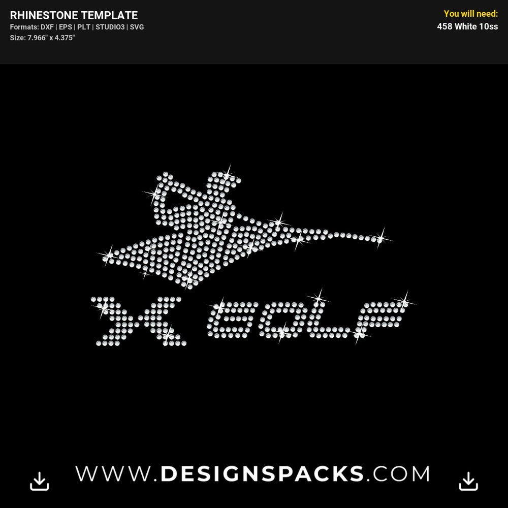 X Golf Apparel Brand Logo Rhinestone Digital Template
