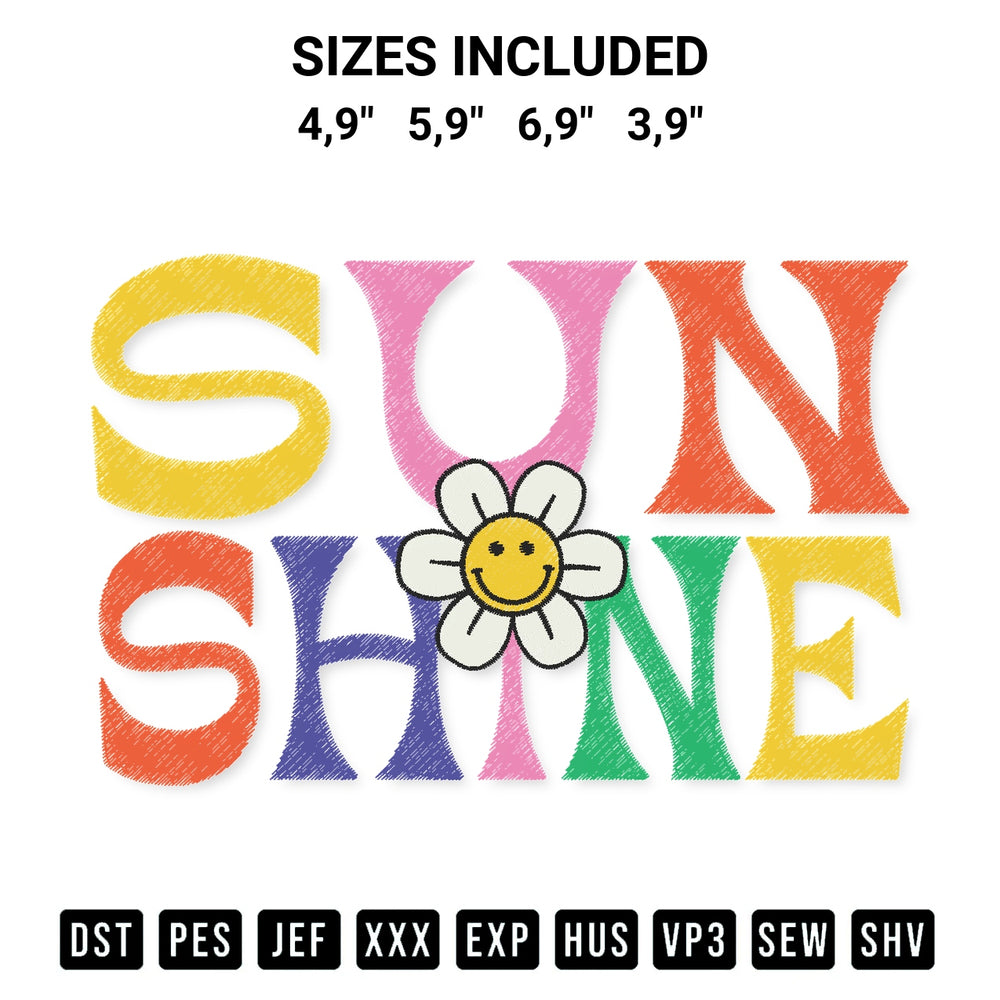 Looking for the perfect pattern? Download the Sunshine Retro Groovy Slogan With Smiley Face Daisy Flower Logo Embroidery Design embroidery design today at Designspacks.com. Crisp, clean stitching guaranteed. Available sizes: 4,9", 5,9", 6,9", 3,9".