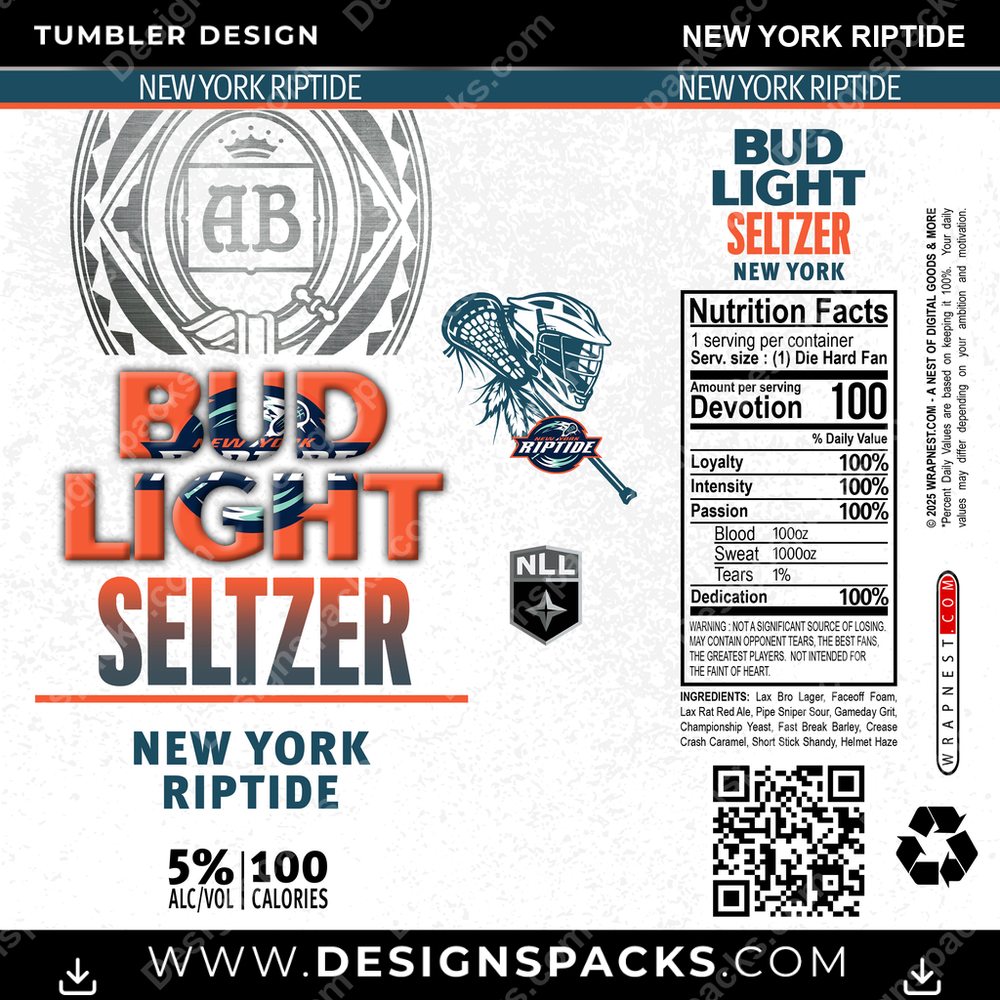 Lacrosse Bud Light Seltzer New York Riptide Tumbler Digital Wrap Design
