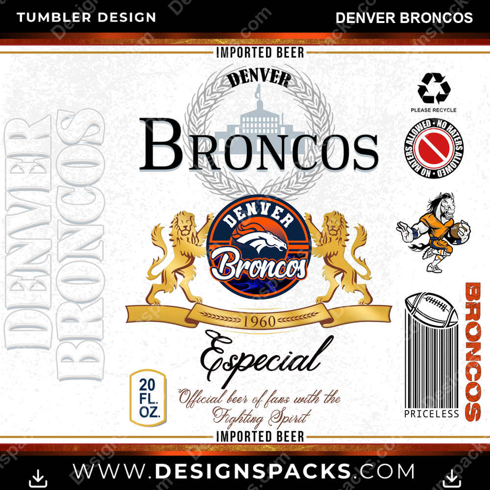 Football Modelo Denver Broncos Tumbler Digital Wrap Design